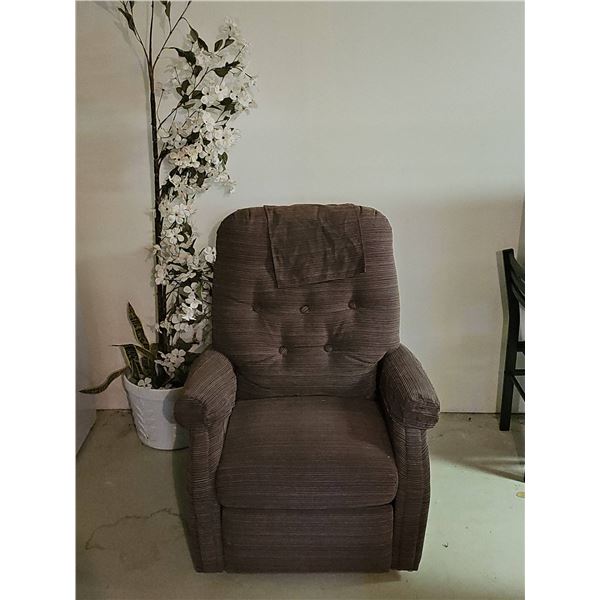 Brown Fabric Power Lift Recliner Armchair