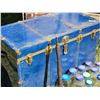 Image 8 : Vintage Blue Metal Steamer Trunk with Vintage  Mason Jars More!