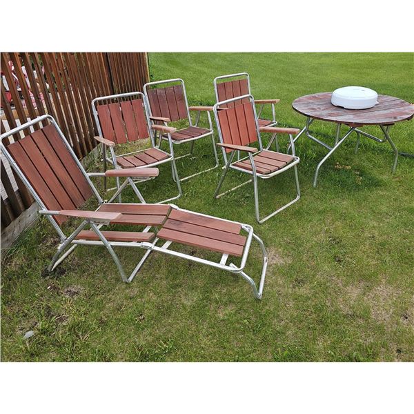 7-Piece Patio Furniture Set with Slatted Wood and Metal Frames
