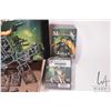 Image 3 : Tray lot of Malifaux gaming pieces including paintable plastic and metal gaming figures, boxed cards