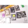Image 6 : Tray lot of Malifaux gaming pieces including paintable plastic and metal gaming figures, boxed cards