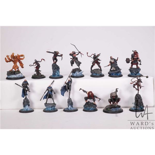 Thirteen painted tabletop war gaming figures, possibly Bushido by GCT Studios or Malifaux, not confi