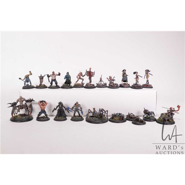 Twenty two painted tabletop war gaming figures, possibly Malifaux, but not confirmed. Some metal and