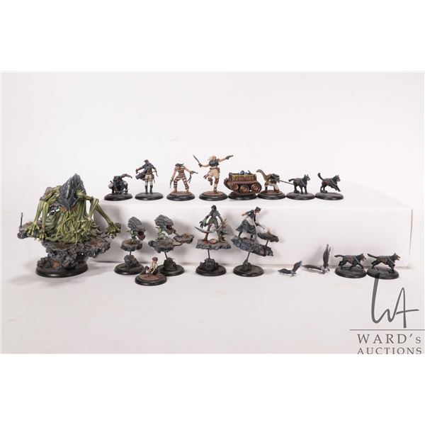 Sixteen painted tabletop war gaming figures, possibly Malifaux, but not confirmed
