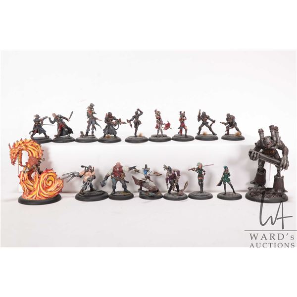 Seventeen painted tabletop war gaming figures, possibly Malifaux, but not confirmed, Some metal, som