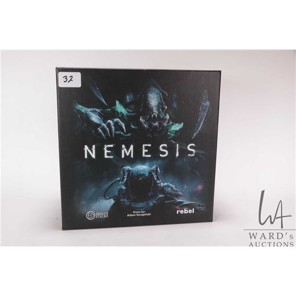 Nemesis tabletop warring board game with painted figures, game pieces and dice etc. Appears complete