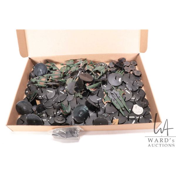 Tray containing a large selection of painting Battletech metal vehicles and bases