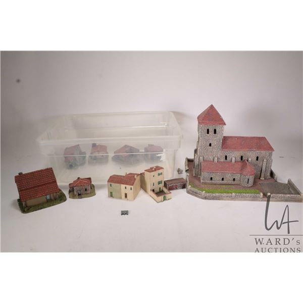 Synthetic stone Medieval building set including 11 1/2" X 9" base and outbuildings,