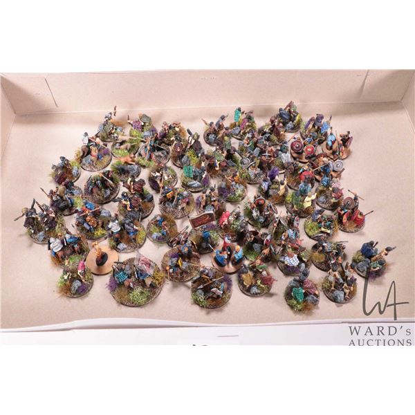 Large selection of what appears to be 15mm Dark Ages figures including mounted riders, men with pole