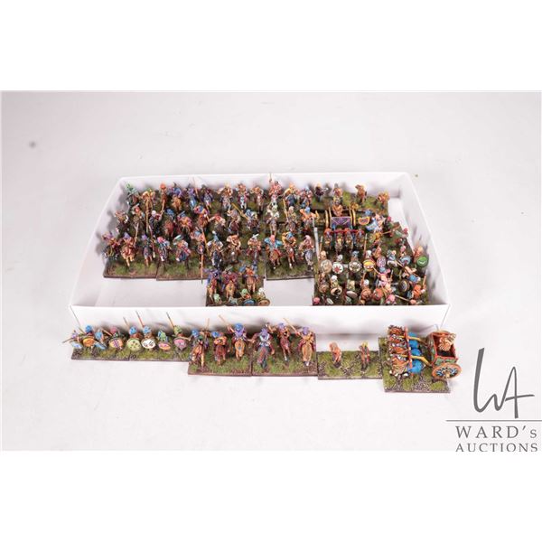 Large selection of what appears to be 15mm Dark Ages models including mounted horses, wagons, men wi