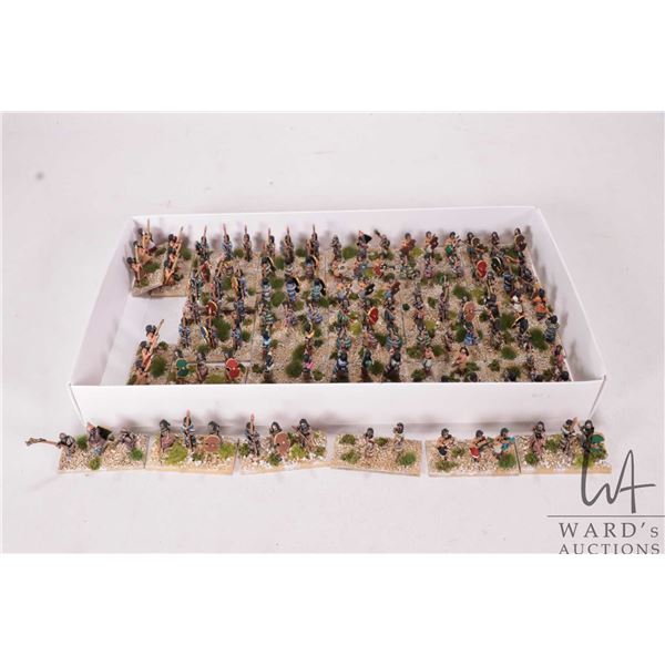 Large selection of what appears to be 15mm Medieval warriors. 42 bases with 3 individually and intri