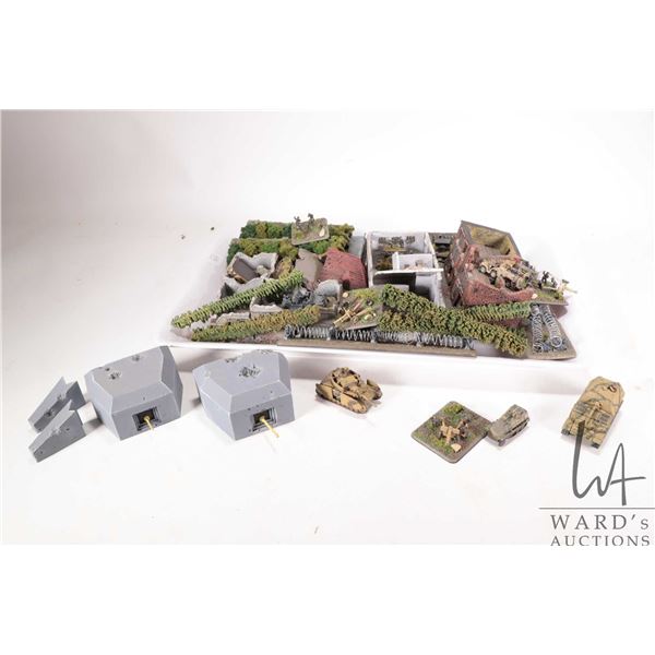 Large selection of what appears to be 15mm WWII military figures and vehicles including tanks, bases