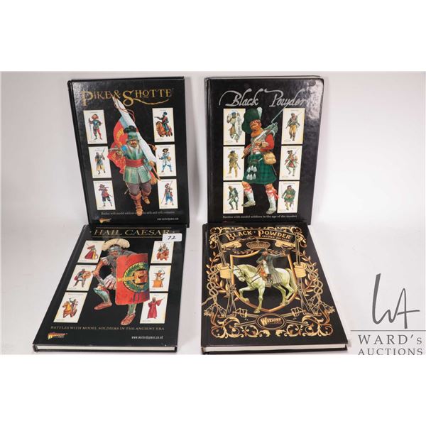 Four hardcover WarLord Games books including "Battles of Model Soldiers in the Ancient Era", "Battle