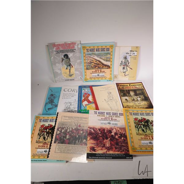 Large selection of wargaming rule and command books including "War in the Sudan-1884-1898", "Warfare