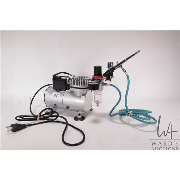 AS18-2 1/6 HP portable air compressor with attached air brush, compressor tested and working, airbru