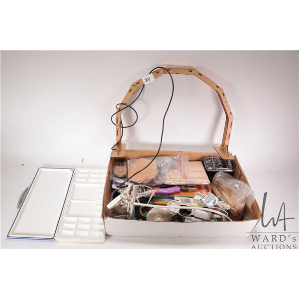 Selection of hobby tools and supplies including hobby desk light arch, a selection of blades and dri
