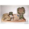 Image 1 : Large selection of tabletop gaming terrain including small forests, rubber rock formations, sandy te