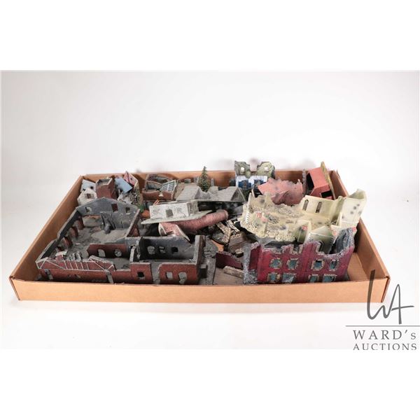 Large selection of miniature bombed out buildings and terrain