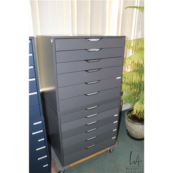 Two Ikea brand "Alex" six drawer storage cabinets, grey in colour