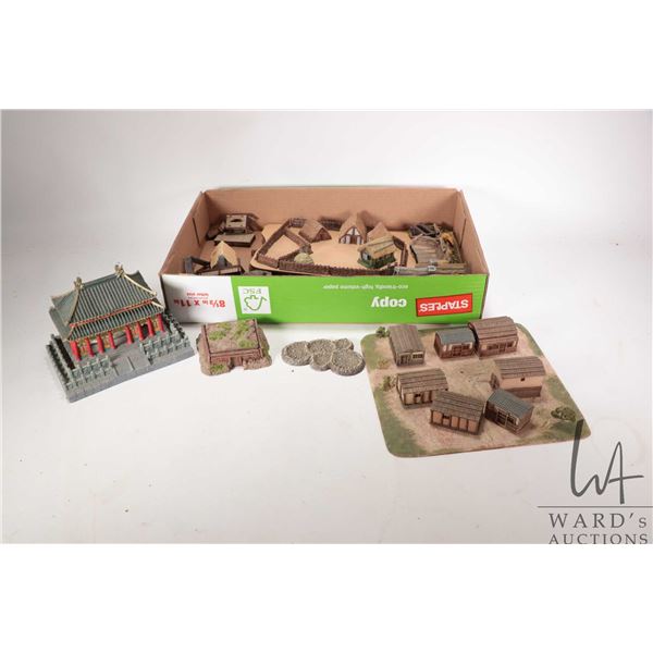 Large selection of painted resin buildings including Asian temple and terrain etc.