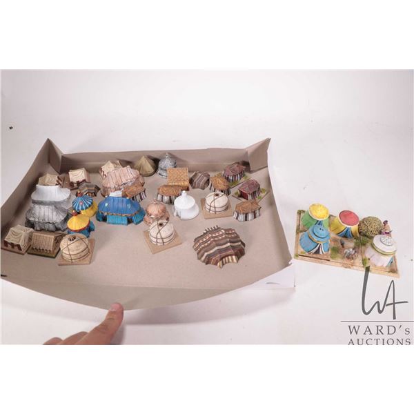 Selection of what appear to be 15mm wargaming tents and figures