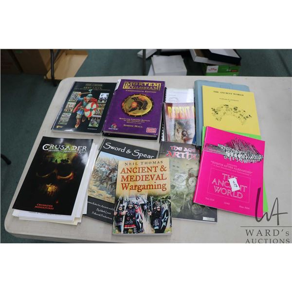 Large selection of gaming books including "Ancient & Medieval Wargaming", "Dux Bellorum-Arthurian Wa