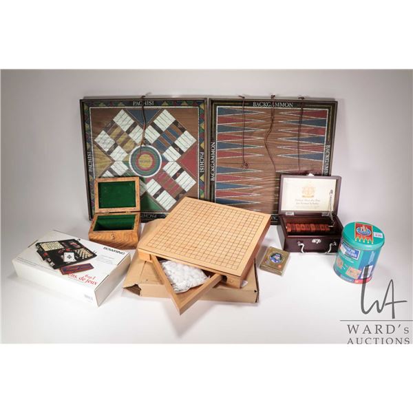 Selection of games including Bowring 6 in1 game set, wooden gameboard with game pieces, Backgammon b