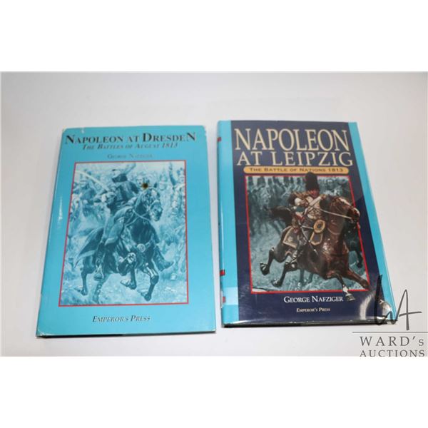 Two hardcover books, "Napoleon at Dresden: The Battle of August 1813" and "Napoleon at Leipzig: The 