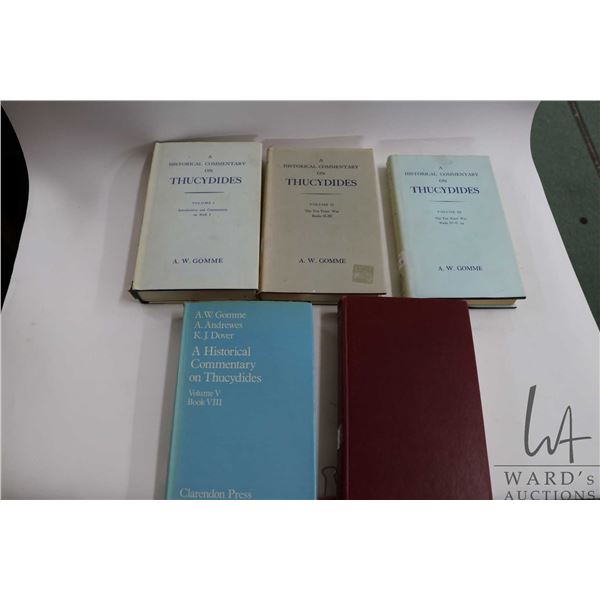Five hardcover volumes, "Commentary on Thucydides" by A.W.Gommes incuding Book I, Book II-III, Book 