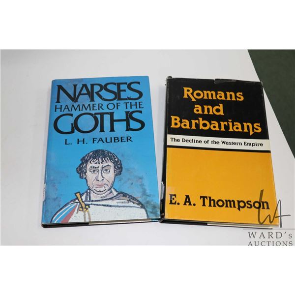 Two hardcover books including Romans and Barbarians: The Decline of the Western Empire" by E.A. Thom