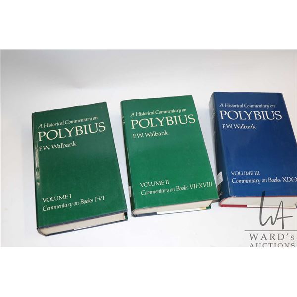 Three hardcover books "Commentary of Polybus" by F.W. Walbank including Vol.I. Vol. II and Vol III