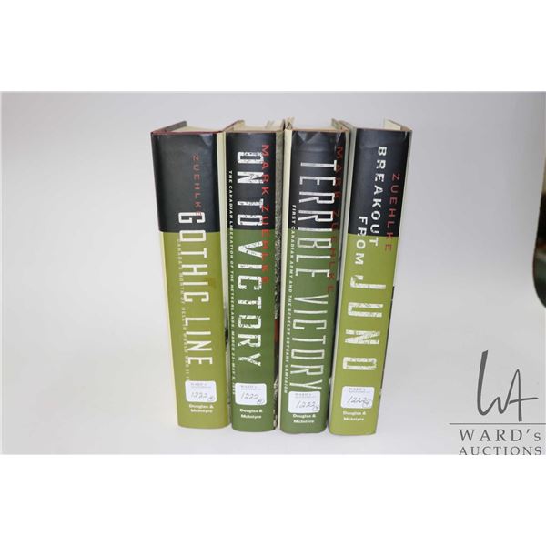Four hardcover WWII books by Mark Zuehlke including "Breakout from Juno", "Terrible Victory", "Onto 