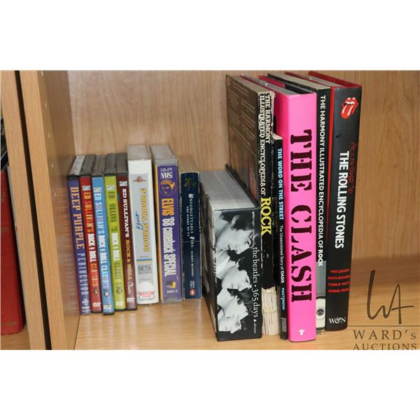 Selection of music related books, DVD and Elvis VHS tapes