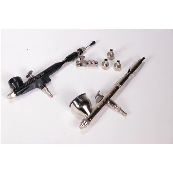 Two airbrushes, note: one with bent needle and one missing a screw