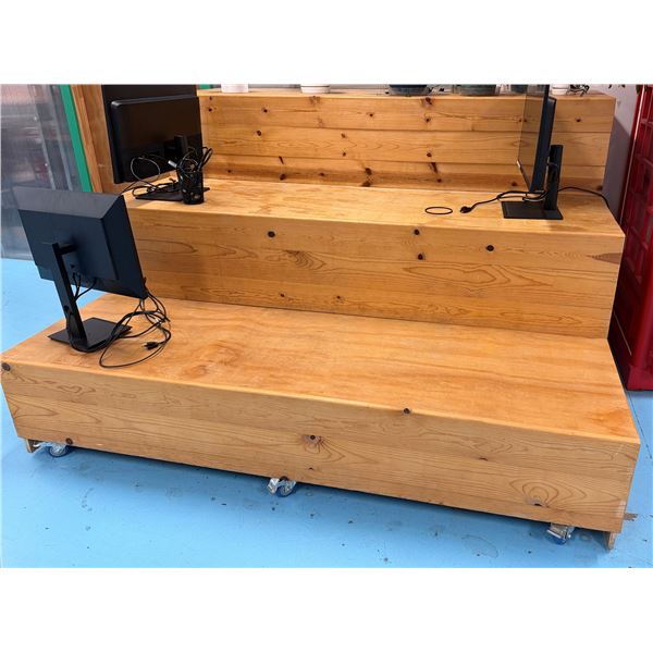 Wooden 3-Step Bleacher on Wheels 84" x 72" x 51"H (contents not included)