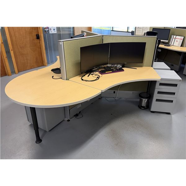 Office 3-Person Workstation Cluster w/ File Cabinets 90" x 50" x 60"