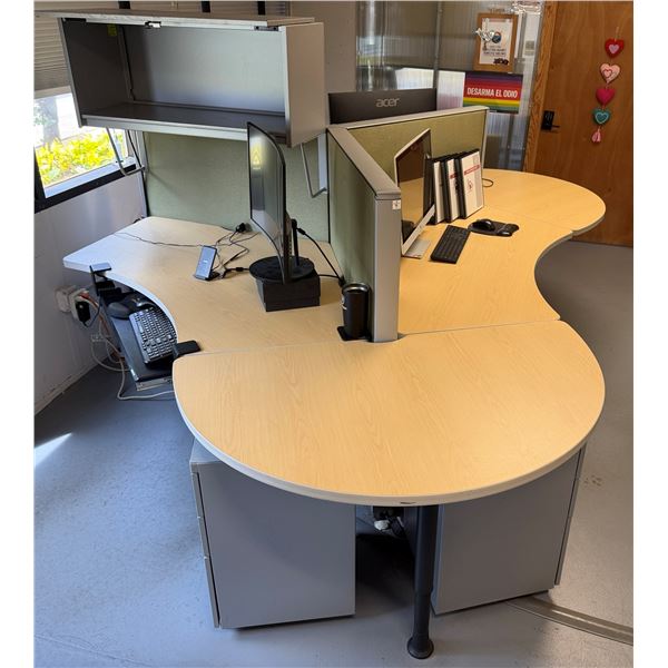 Office 3-Person Workstation Cluster w/ File Cabinets 116" x 50"