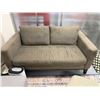 Image 4 : Gray Loveseat Sectional, Brown Sofa  & Large Pentagon-Shaped Ottoman