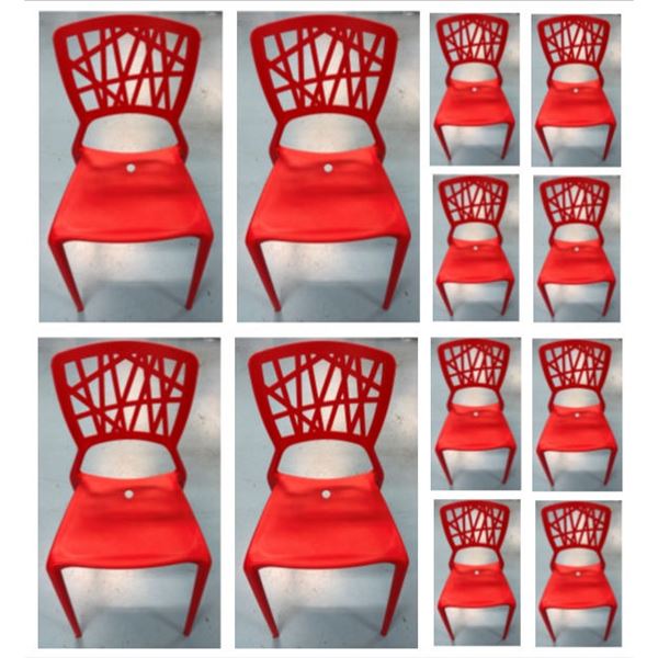 Qty 12 Red Plastic Chairs 16.5" x 15.5" x 33"H