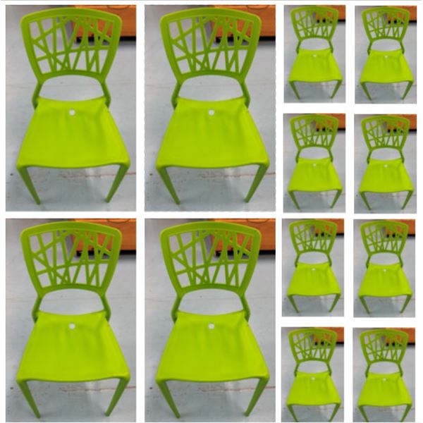 Qty 12 Green Plastic Chairs 16.5" x 15.5" x 33"H