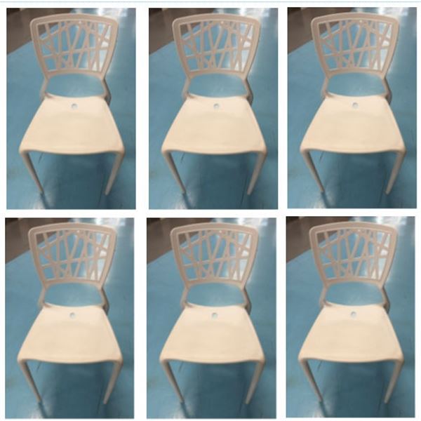 Qty 6 White Plastic Chairs 16.5" x 15.5" x 33"H
