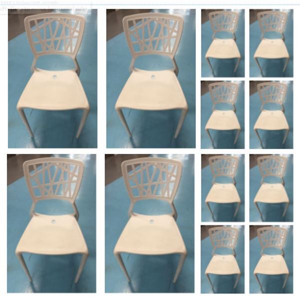 Qty 12 White Plastic Chairs 16.5" x 15.5" x 33"H
