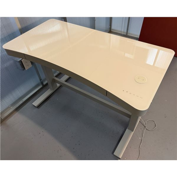 Curved Costco Adjustable-Height Desk w/ Glass Top 47" x 21" x 29"H