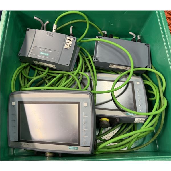 (2) Siemens #6AV2 125-2JB23-0AX0 KTP900F Mobile Teach Pendant w/#6AV2 185-5AE23-0GE0 Connection Box