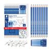 Image 1 : STAEDTLER Norica Pencil Set: 50 Pre-sharpened #2 HB Pencils with 50 Eraser Caps & Double-Hole Sharpe