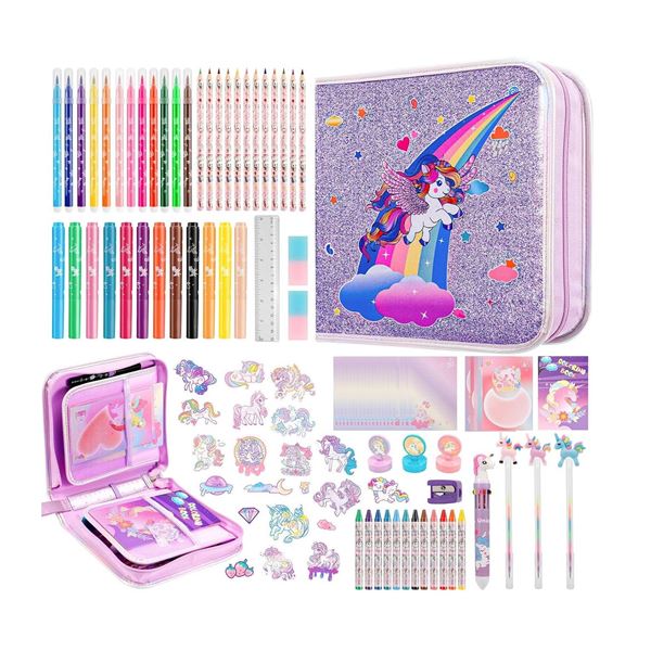 Nicpro 110PCS Unicorn Washable Markers Set with Glitter Pencil Case, Art Supplies