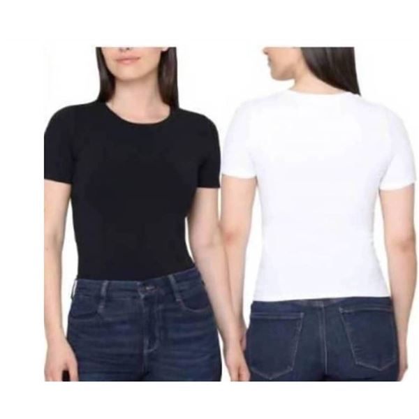 Tahari Ribbed Cotton Short Sleeve T-Shirts L