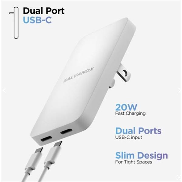 SALVANOX 20W Dual Port Wall Chargers, 3pcs