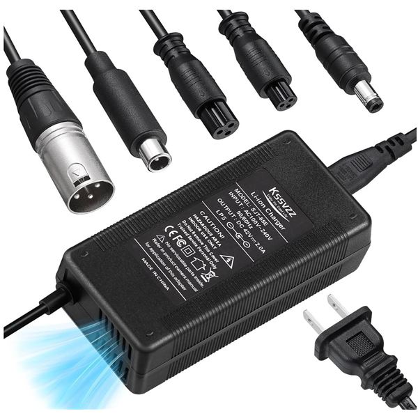 42V 2A Fast Battery Charger with Cooling System - 5 Plugs Universal Battery Replacement Charger for 