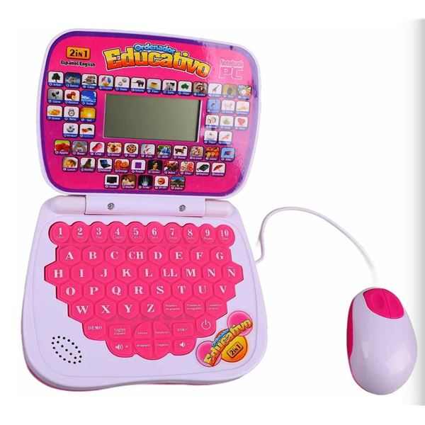 Kids Bilingual Learning Laptop, English Spanish Music Function, Rereading, Keyboard, ABS Material, f